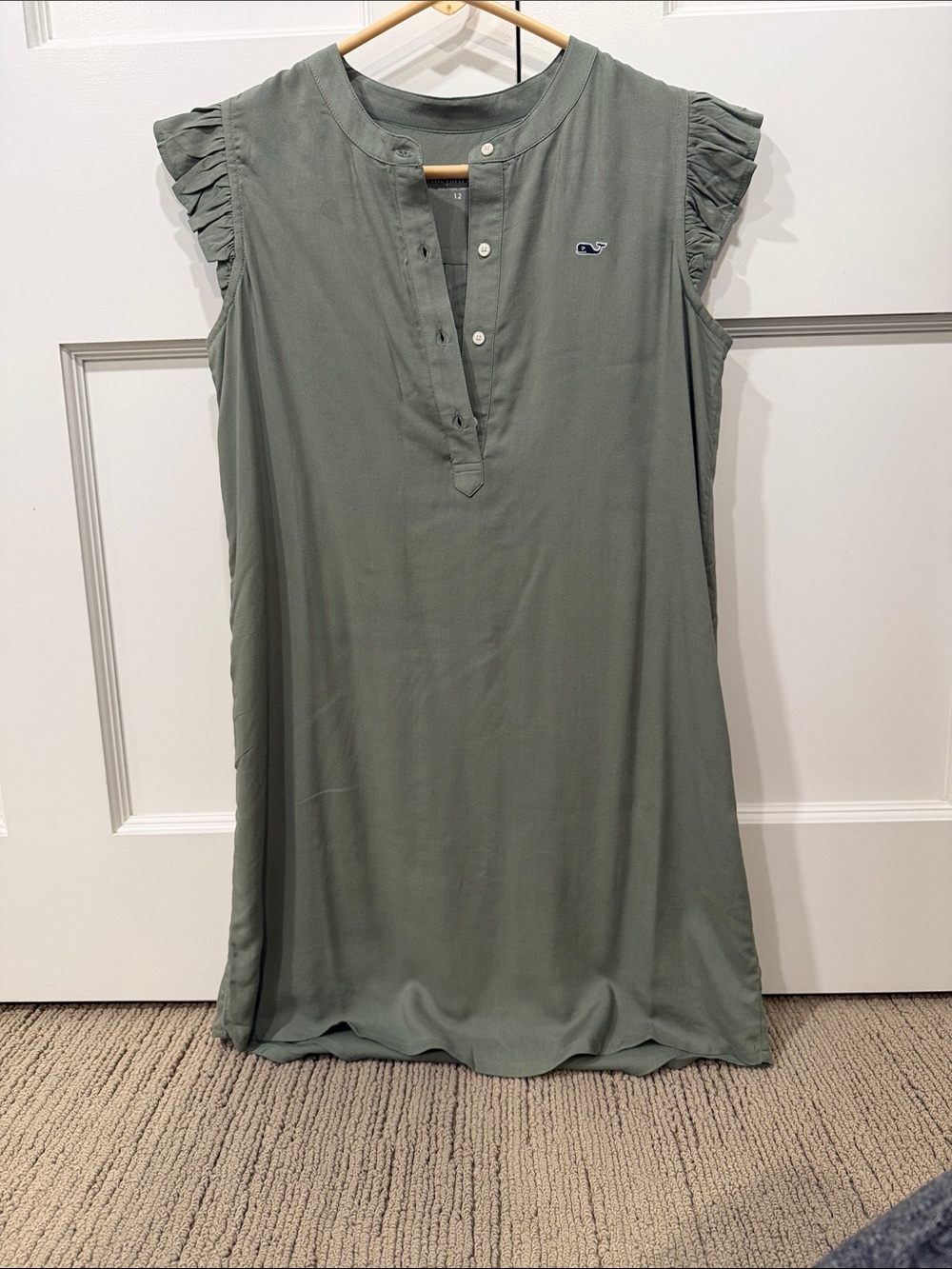 Vineyard Vines Sage Green Ruffle Sleeve Henley Dress